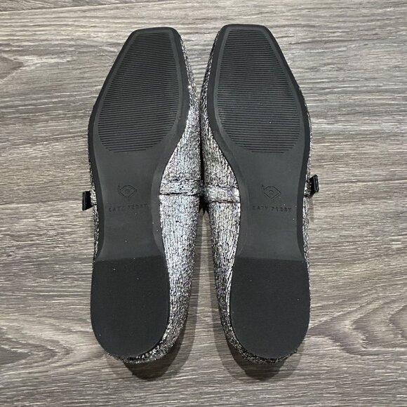 NEW Katy Petty The Evie Mary Jane Flats Size 10 / 40 Silver Metallic Memory Foam - Picture 9 of 10